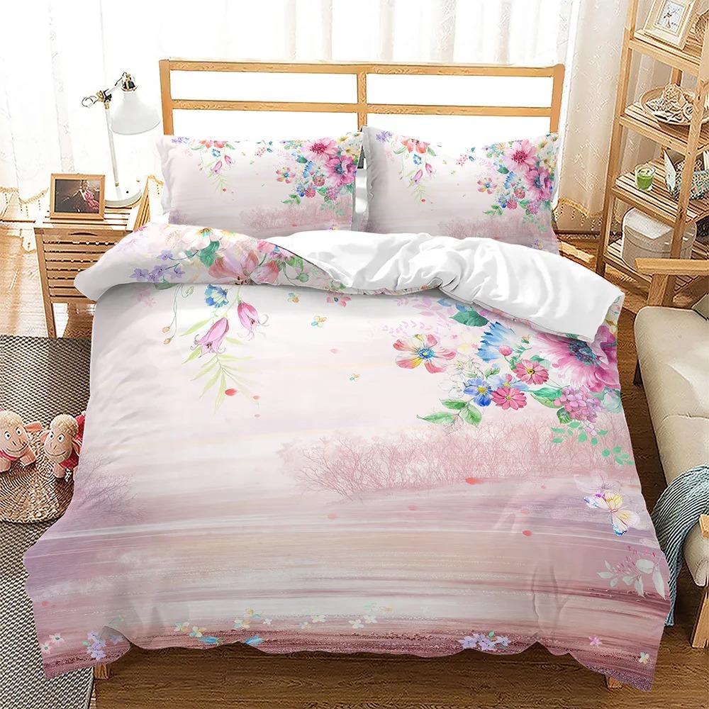 Pink Floral Duvet Cover Japanese Cherry Blossoms Theme Bedding Set Spring Romantic Quilt Cover For Girl Quilt Cover Set