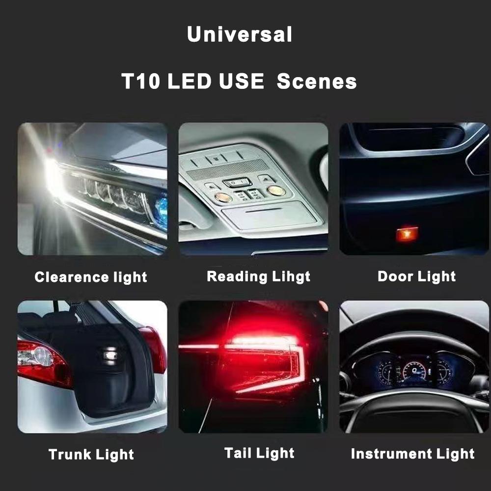 10PCS Car LED COB Bulb T10 W5W Signal Light 12V 6500K White Auto Interior Dome Reading License Plate Lamps Wedge Side Bulbs