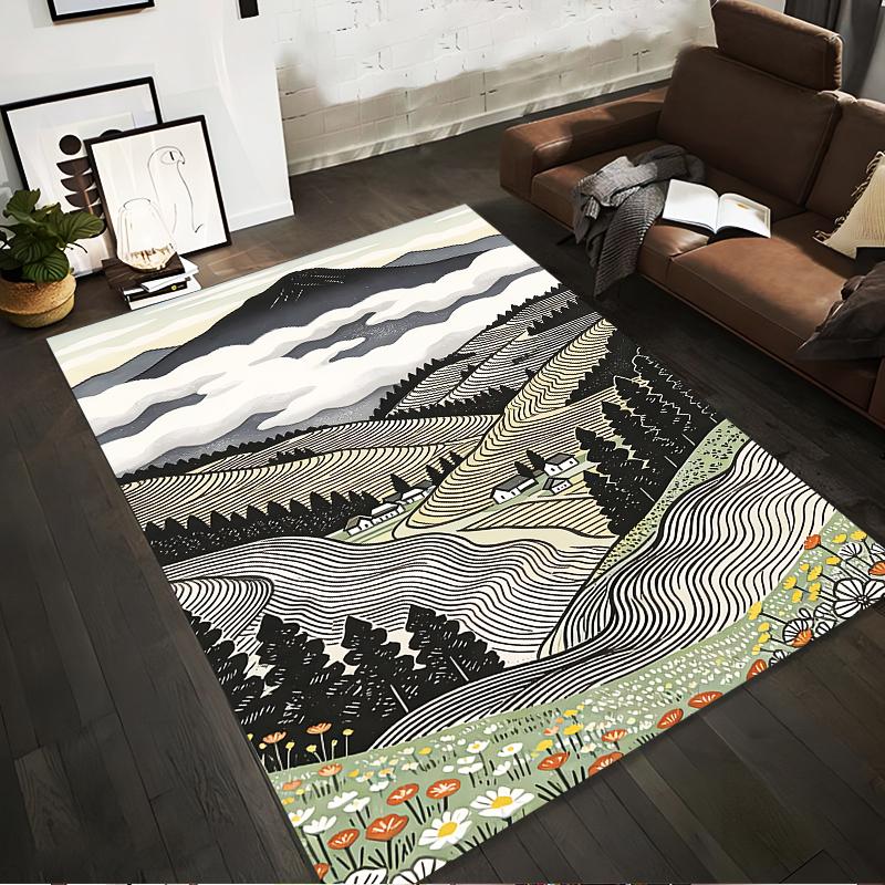 

Modern Carpet with Pastoral Landscape, Rolling Hills, and Wildflowers Suitable for use as an anti-slip for living room bedroom sofas 40x60cm( 15x23in )