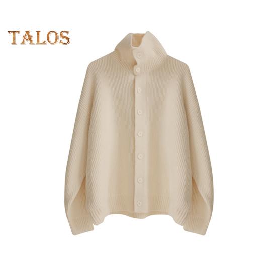 Fall Winter Men Sweater Cardigan High Collar Neck Protection Knit Thick Elastic Long Sleeves Loose Warm Solid Color Knitwear Daily Wear Sweater Coat