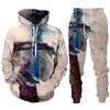 Spring Autumn Fashion Casual Men's Hoodies Set 3D Animal Lion Cross Printing Sweatshirts Sweatpants 2 Piece Set Men Clothing Suit
