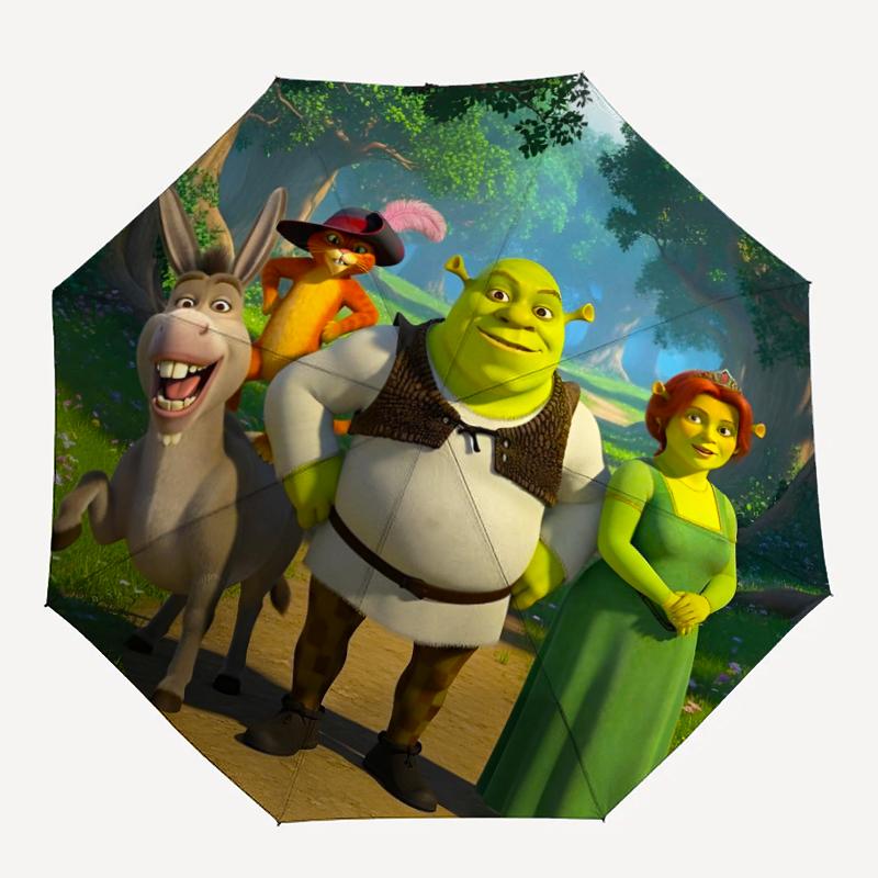 Shrek-Thema Automatischer Regenschirm, Leicht & Tragbar, 8 Speichen, Perfekt für Reisen im Freien, Geburtstage, Weihnachten, Geschenke.