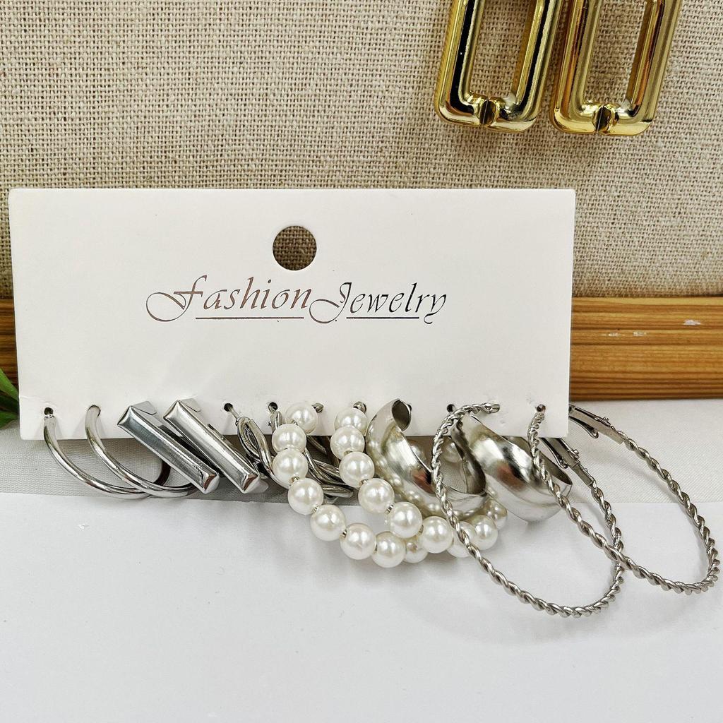 Cross-Border Pearl & Gold Hoop Earrings: Creative French Retro 6-Piece Set for Women