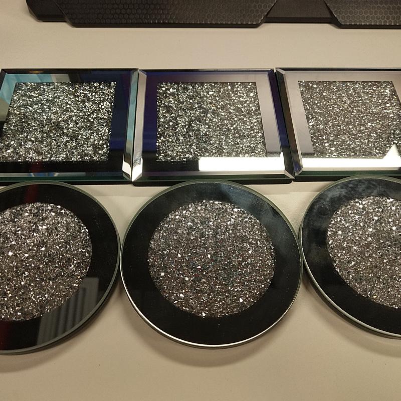 8 stk Rund Firkantet Koppmatte Diamant Glass Speilet Isolasjonsbrikke Kjøkkenutstyr For Bord