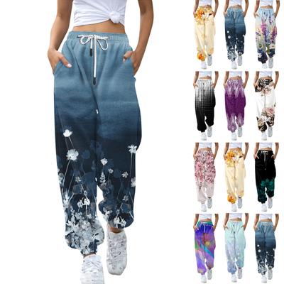 Womens Sweatpants Baggy High Waisted Plus Size Sweat Pants With Pockets Printed Trousers Pants For Women