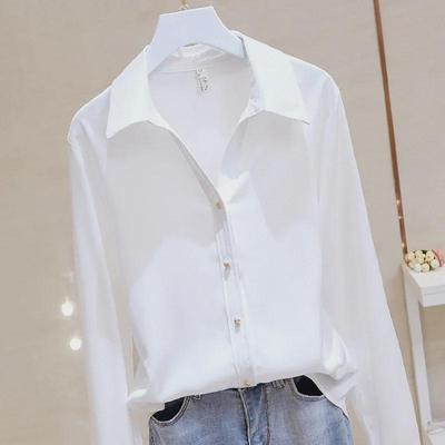 Elegante Camisa de Satén Chifón para Mujer con Botones Metálicos - Manga Larga Holgada y Corte Entallado