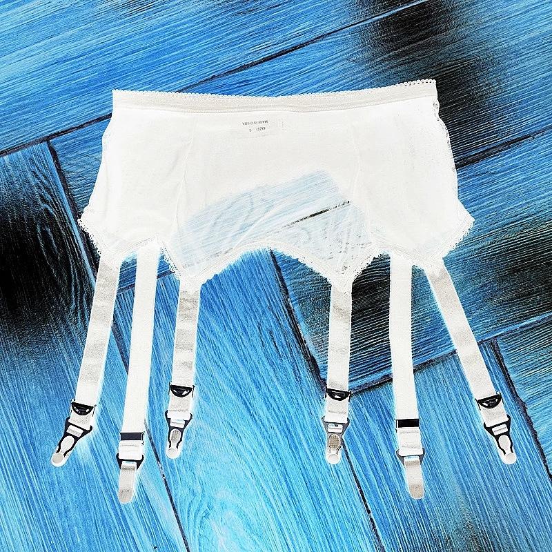 Cinta-liga de Cintura Alta Ajustável com 6 Tiras e Presilhas Metálicas Lingerie Sexy Cinta-liga Vintage Roupa Íntima Feminina para Pole Dance