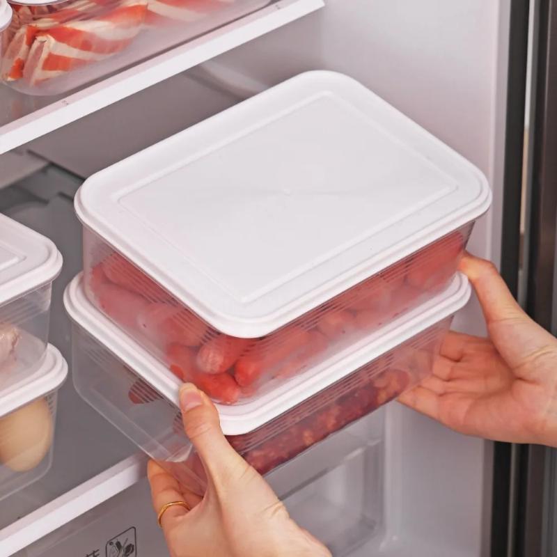 3Pcs 2000ml Refrigerator Storage Box Microwaveable Rectangular Fresh-Keeping Box Sealed Reusable Crisper Box Picnic