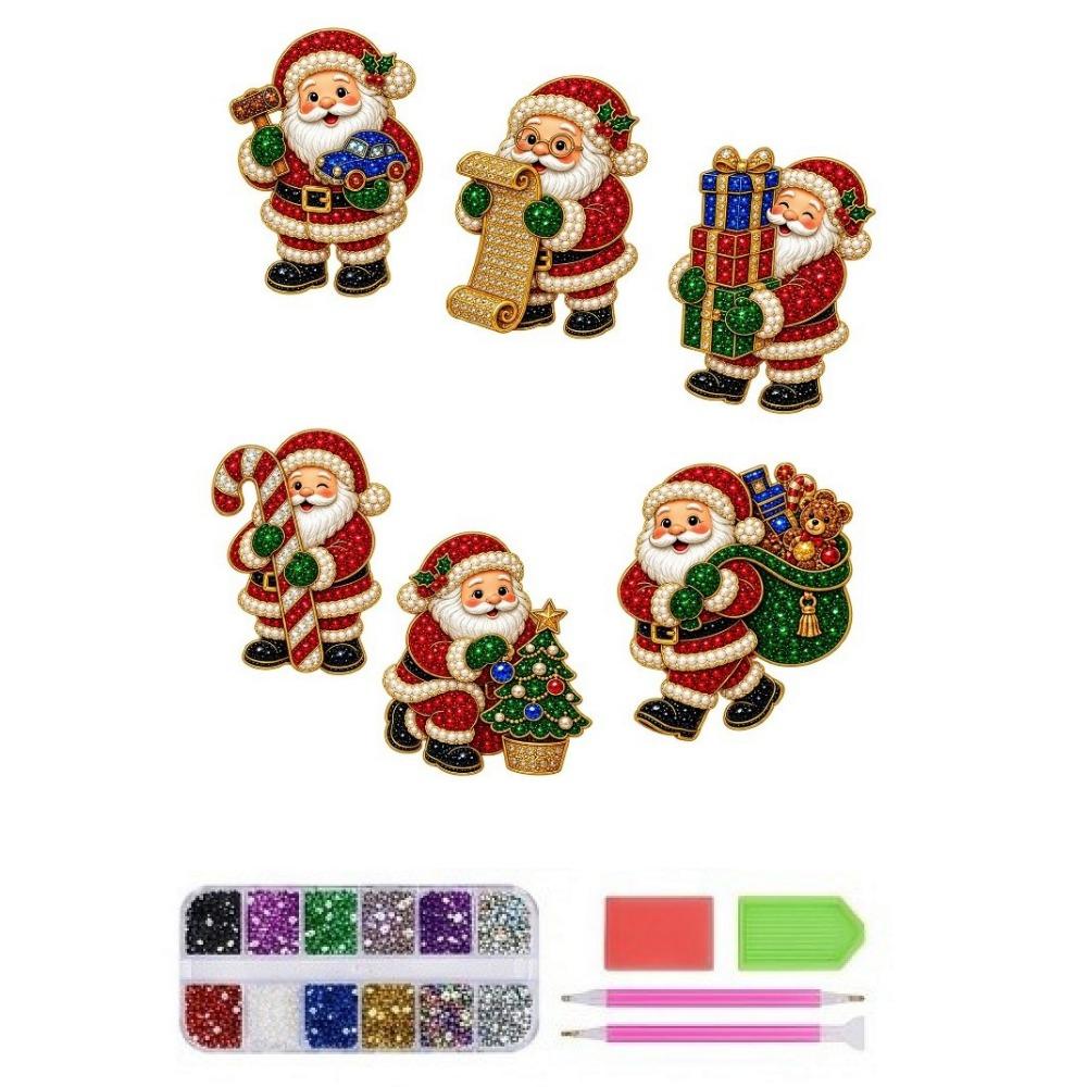 6PCS Full Drill Santa Claus Painting Fridge Magnet Christmas Decoration