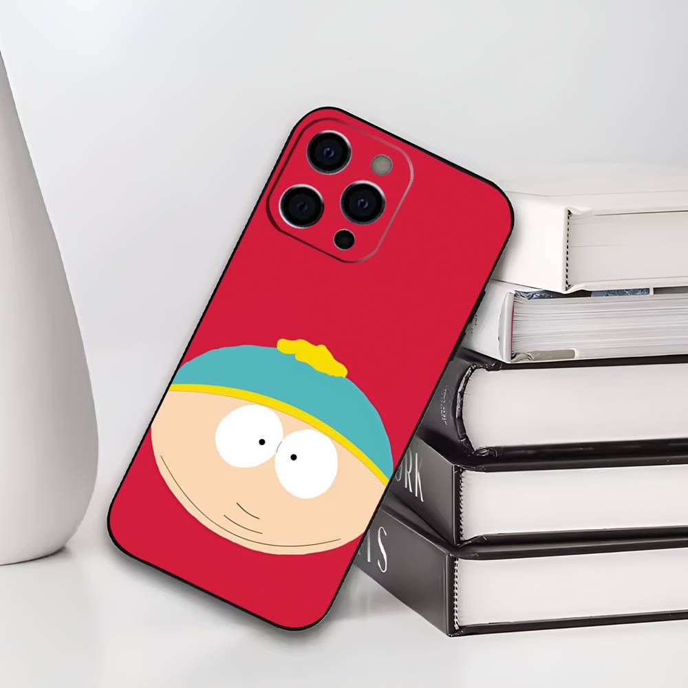 S-South P-Park Cartoon Phone Case For iPhone 17,16,15,14,13,12,11 Plus,Pro Max,XS,Soft Black Cover