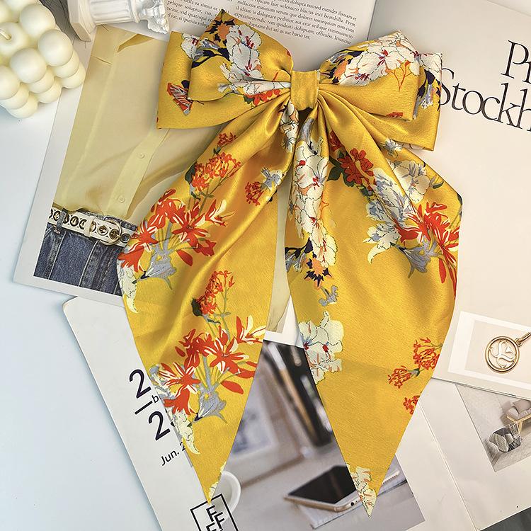 Elegant Bow Ribbon Hair Clip Fashion Simple Solid Satin Spring Clip Hair Pin Retro Headband with Clips Girls Hair Accessories