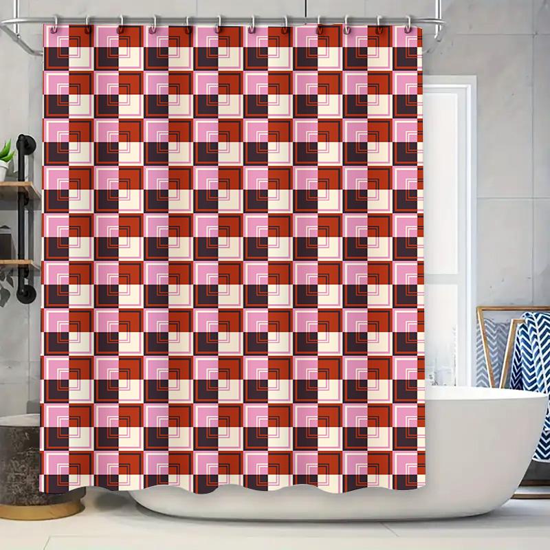 

Modern Bathroom Shower Curtain Pink Red White Grid Pattern Decorative Waterproof Fabric 180X240Cm Home Decoration W60H190(CM)-1 Pcs