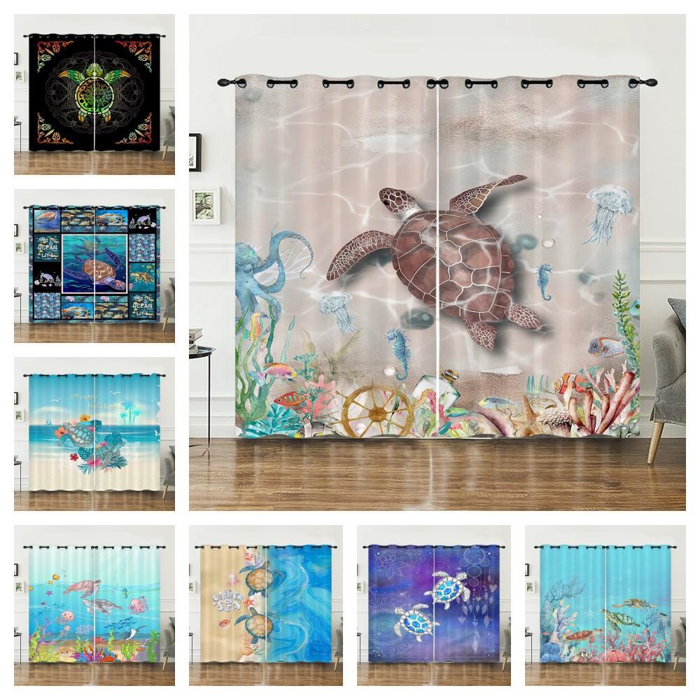 Curtain Animal Turtle Ocean Curtain Digital Printing Blackout Curtain No Punching