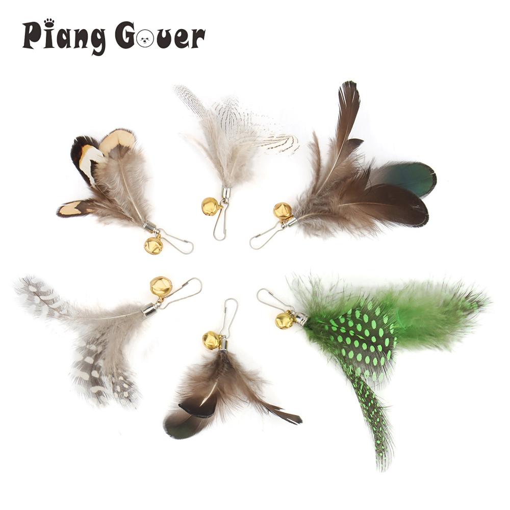 6pcs Accessories Cat Teaser Stick Feather Replacement Head Set For Kitten Cat Pet Toy