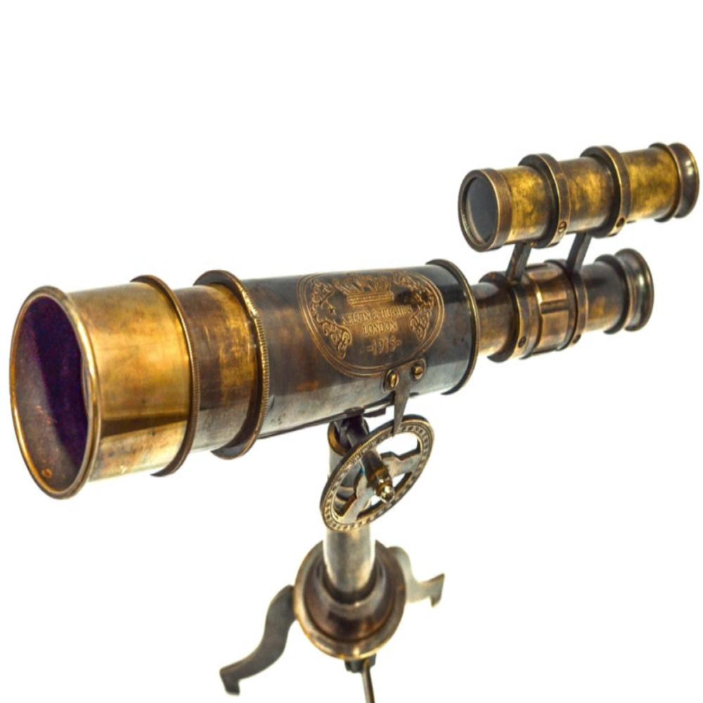 Vintage Brass Telescope on Tripod Stand – Antique Desktop Telescope, 8.89 cm Length x 10.16 cm Width x 6.35 cm Height