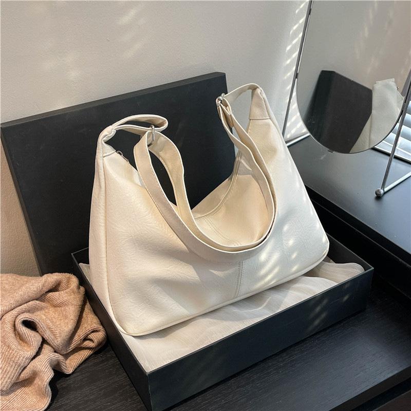 PU Leather Commuter Fashi Vintage Casual Tote Bag Maillard Stylish Crossbody Bags for Women Texture Large Capacity Temperament