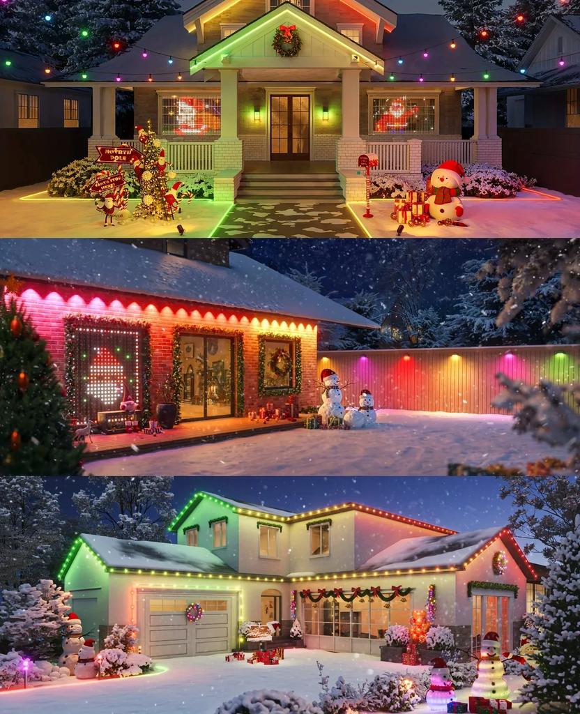 Smart Permanent Outdoor Lights RGB Eave Lights Outdoor Waterproof with Remote APP Control Music Sync for Holiday Party Daily