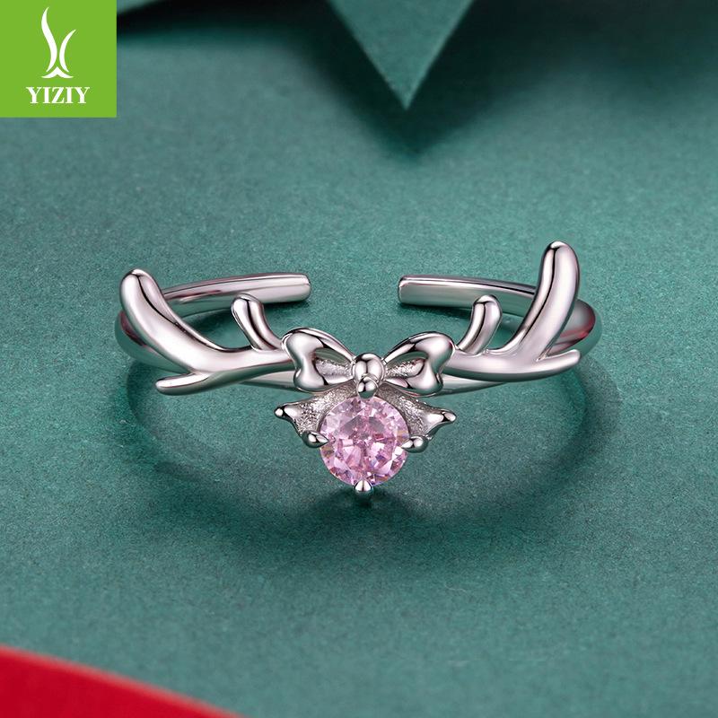 Yinziyun Original Elk Bow Open Ring - S925 Sterling Silver Christmas Lucky Jewelry