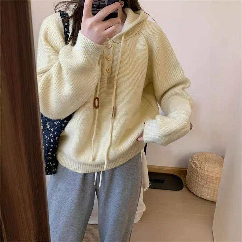 Autumn and winter new casual simple hooded knitted sweater top women's loose lazy simple pullover sweater