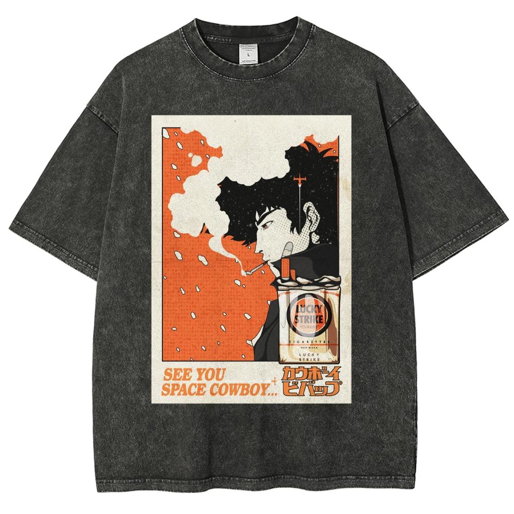 Cowboy Bebop Anime Liebhaber Ausgewaschenes T-Shirt Ganzjahreskleidung Hohe Qualität Persönlichkeit Kleidung Große Größen Unisex Neues Modell Paare T-Shirt
