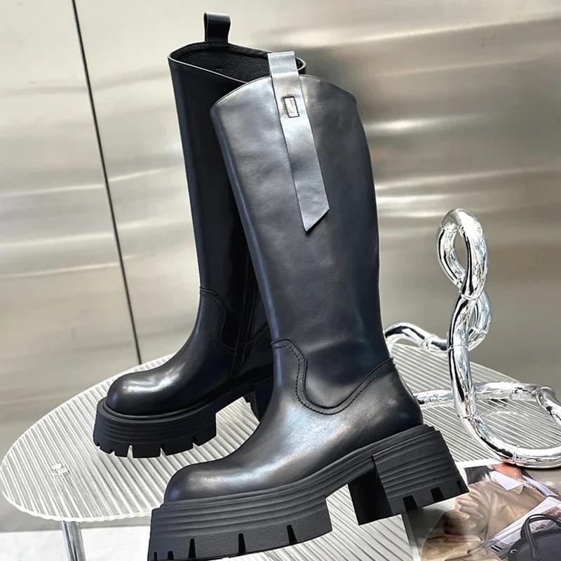 Punk Style Women Knee High Boots Fashion Zippers Shoes Thick Heel Autumn Winter Ladies Knight Long Booties