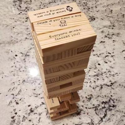 48Pcs/Set Building Block Tumbling Tower Drink Game Wooden Multiplayer Adults Interactive Brick Stacking Drinking Game Night Party Essentials Props
