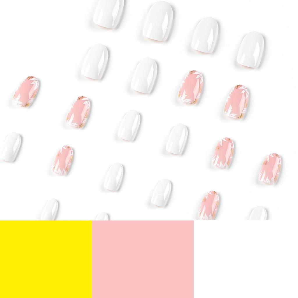 Solid White Short Round Fake Nail Tips - Simple Wearable Nail Art Stickers
