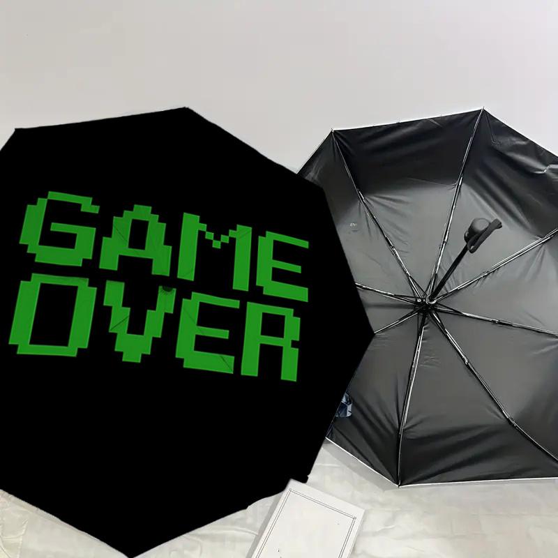Game Over Pixel Art Design Automatic Opening Folding Umbrella with 8-Bone Iron Frame - Portable and Durable for Travelers, Fans, and Everyda