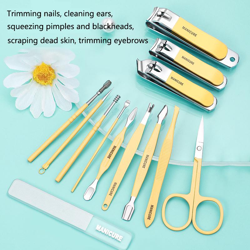 Portable 13PCS Nail Clipper Kit Stainless Steel Nail Trimmer Set for Home,Nail Trimming Tools Nail File Earpick Cuticle Nipper