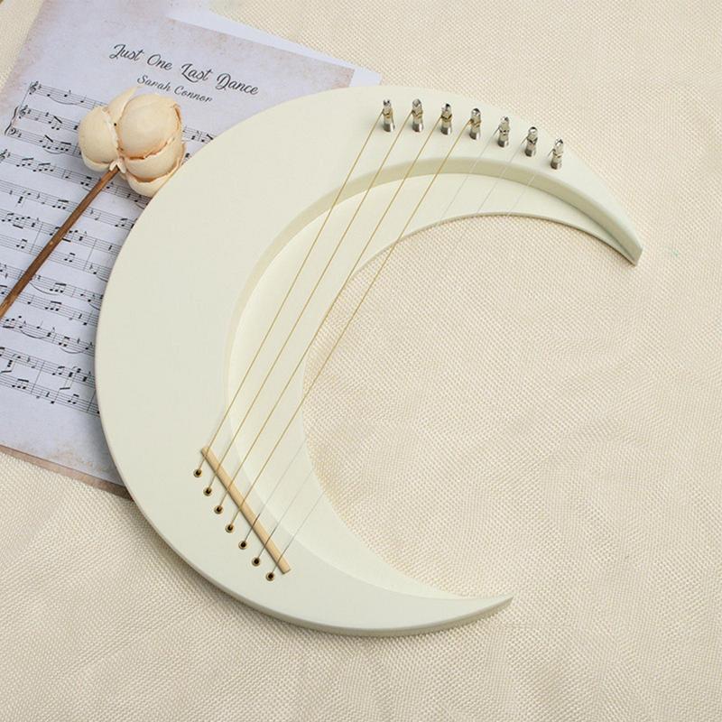Lyre Harp Musical Instrument Wooden Moon Lyre Harp 7 Strings Lyre Piano Crescent Musical Instrument Portable Harp Instrument