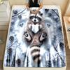 1PC Raccoon holding heart in snow pattern Blanket Flannel Material Soft Warm for All Seasons,For Home Outdoor Camping Picnics RV