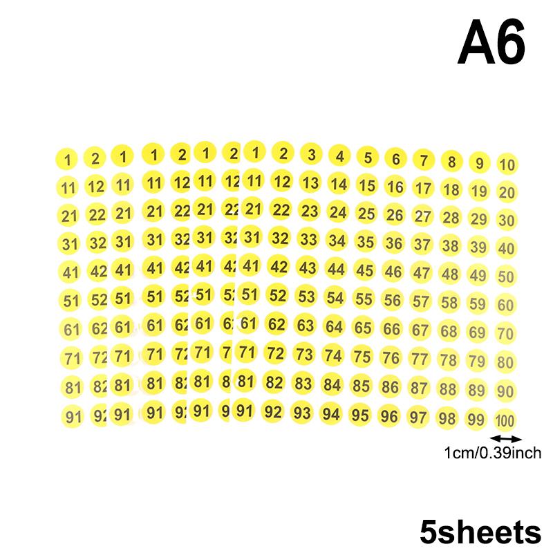5 Ark Nummerklistermärken 1-100 Etikett Nummerklistermärke För DIY Hantverk Nagellack Limflaska Scrapbooking Dagbok Kontorsmaterial