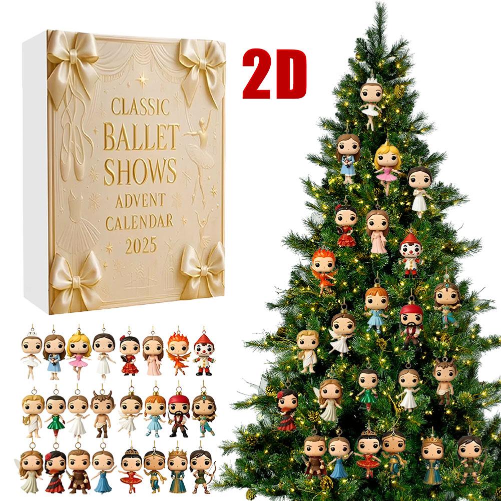 Klasická baletní představení Adventní kalendář, Elegantní balerína Vánoční odpočítávací kalendář pro milovníky baletu, tanečníky, 24 mini sběratelských ozdob tanečníků