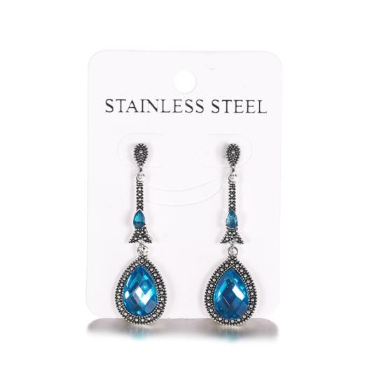 Vintage Women Rhinestone Inlaid Long Dangle Water Drop Earrings Eardrops Jewelry