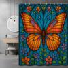 Stained Glass Butterfly Shower Curtain Colorful Art Design Floral Pattern Elegant Bathroom Decor Waterproof Non-Toxic Material