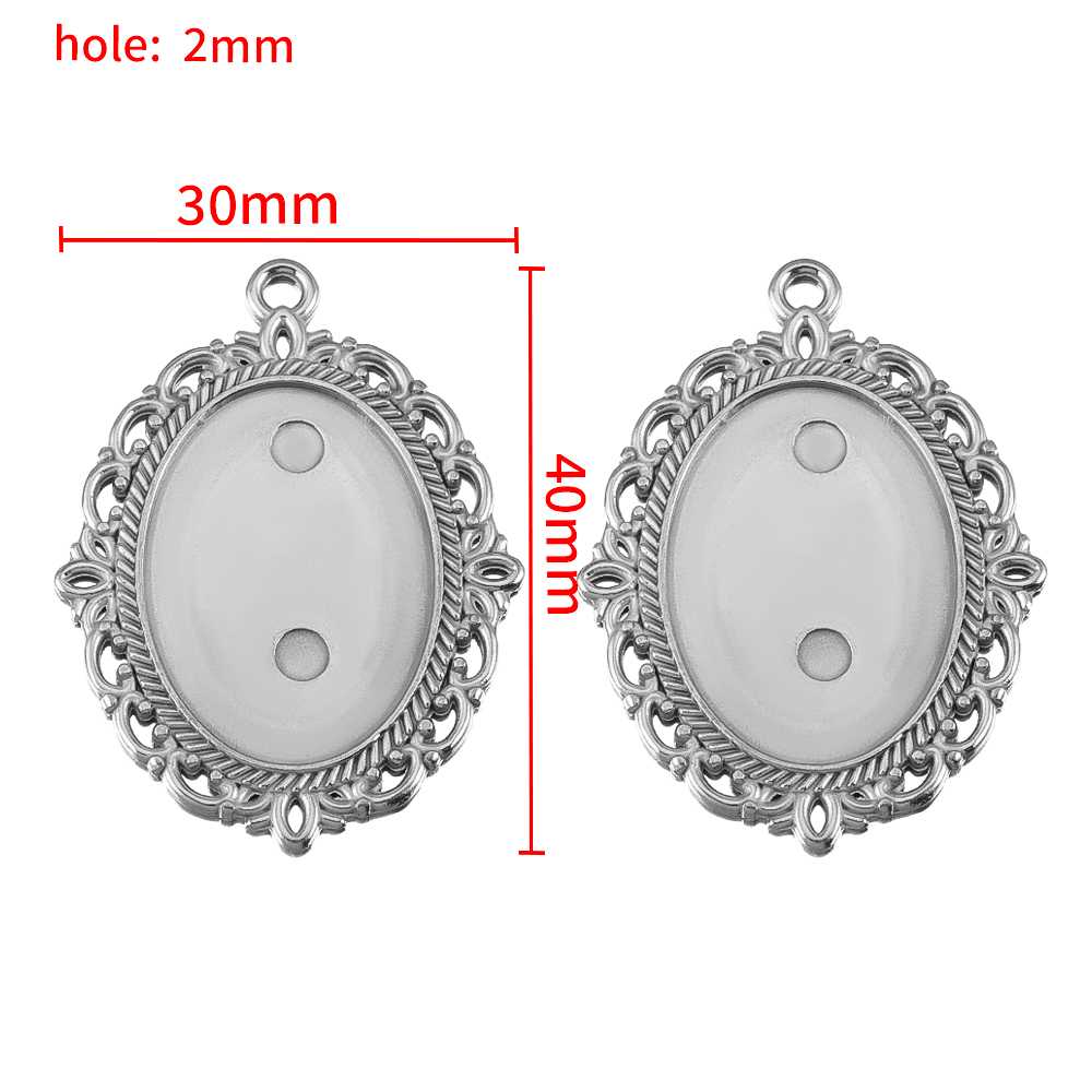 2pcs Stainless Steel Retro Heart Round Charms Blank Tray Base Gold Plated Cabochon Cameo Base Tray Bezel Pendant Jewelry Finding