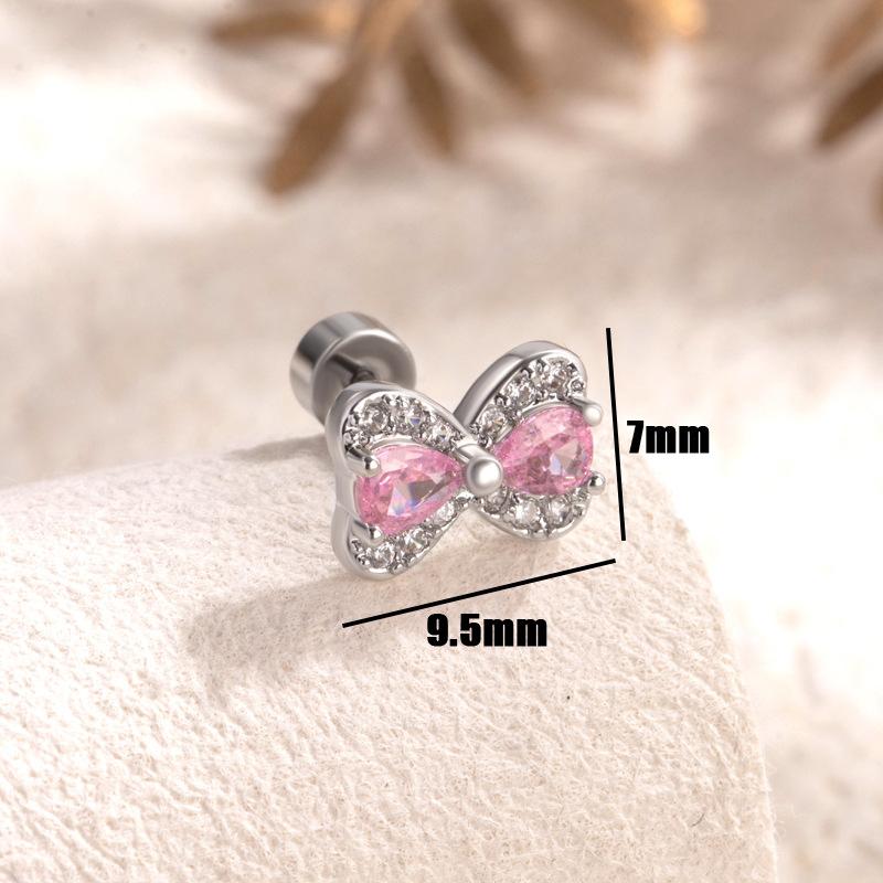

Classic Cute Bow Girls Titanium Steel Princess Earrings Cartilage Earrings Valentine s Day Gifts Jewelry рожевий