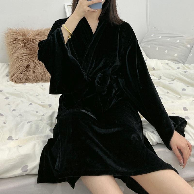 Loose Kimono Nightgown Winter New Robe Women Nightwear Bride Wedding Bathrobe Warm Velour Sleepwear Loungewear Intimate Lingerie
