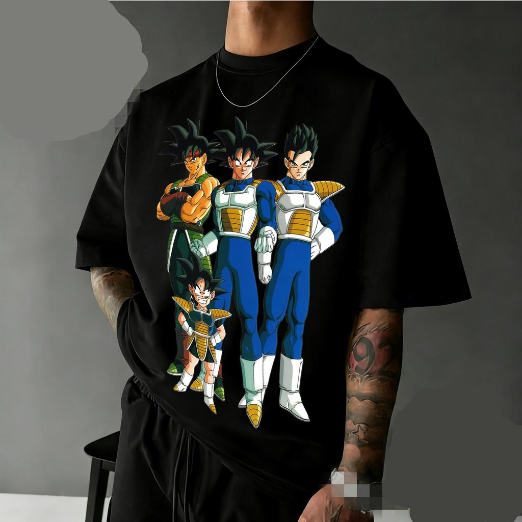 New Arrival Dragon Ball Oversized Retro Anime T-shirt | Saiyan Family Retro Graphic Print 100% Cotton Casual Tee for Family