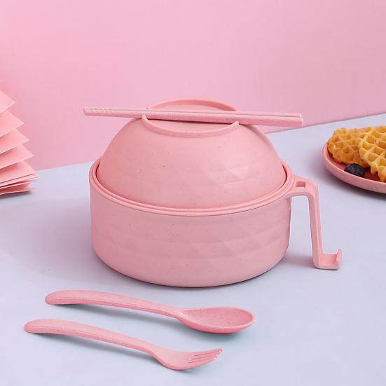 Noodle Bowl with Lid And Handles Double-Layer Insulated Microwave Ramen Bowl Set with Chopsticks Spoon