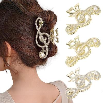 Elegante clip per capelli con nota musicale, accessorio per ragazza con clip per copricapo con volume di strass di lusso per donna