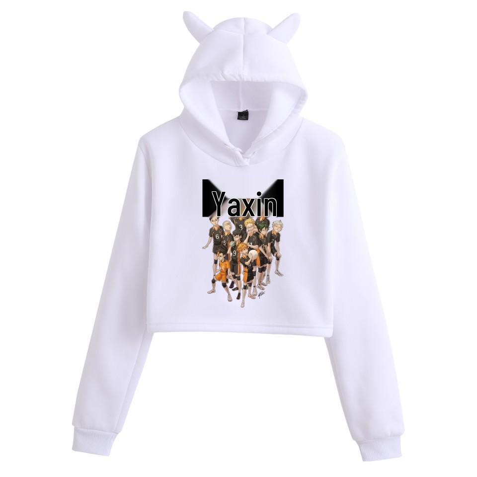 Haikyuu Anime Cat Ears Cropped Hoodie - Women's Autumn/Winter Fashion Sweatshirt