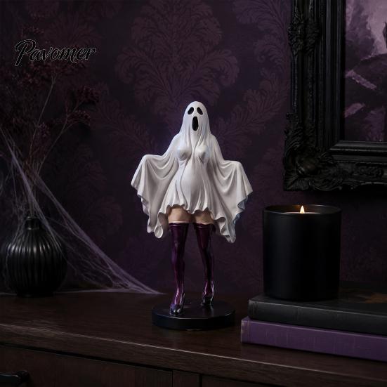Small Halloween Figurine for Shelf Decor Gothic Ghost Lady Sculpture, Resin Shrouded Woman Figurine, Mythical Decoration Desktop Ornament Computer