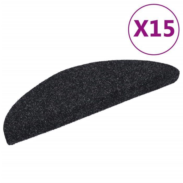 VidaXL Tapis d'escalier autocollants 15 pièces 56 x 17 x 3 cm Noir Demi-rond 132692
