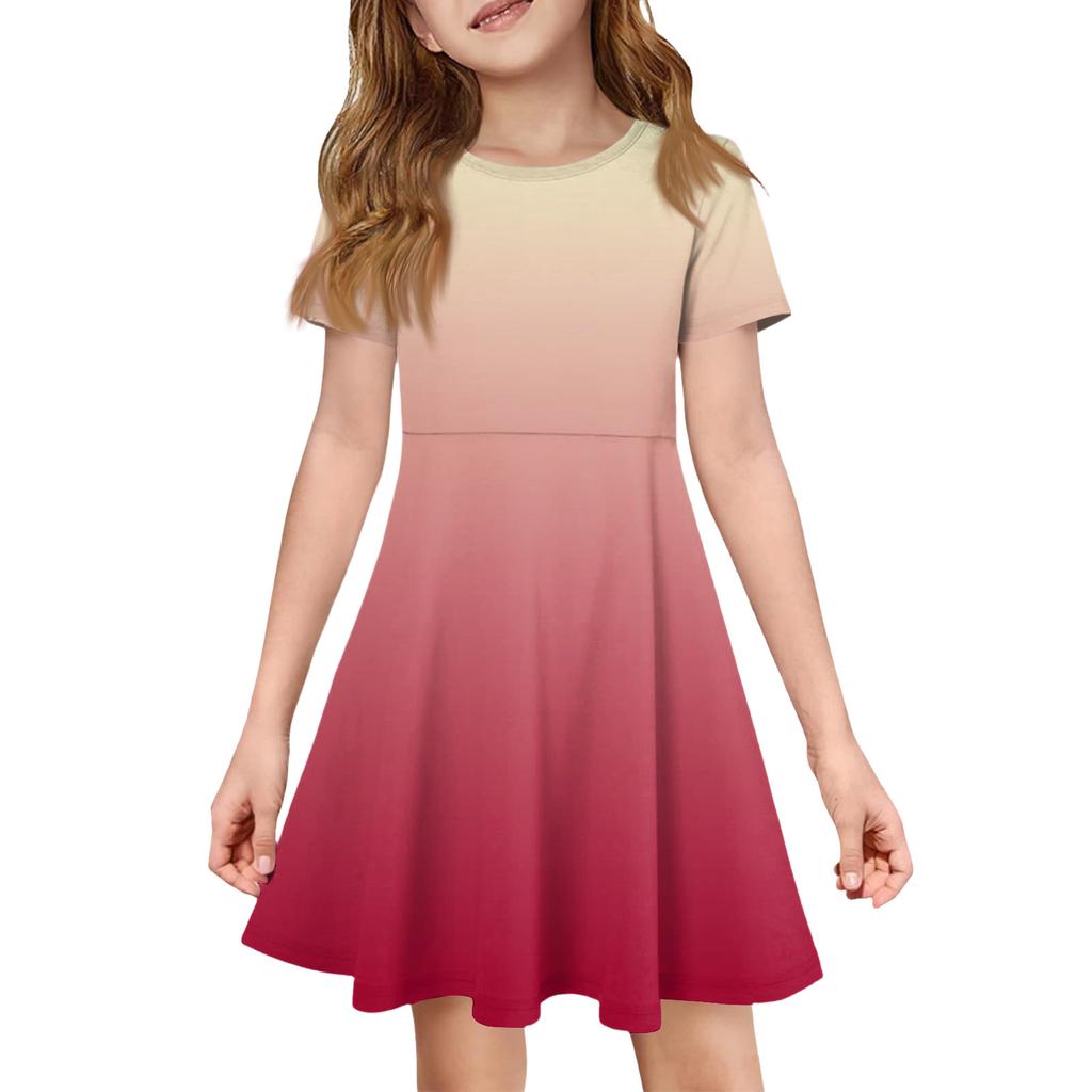 Girl Summer Dress Color & Print Short Sleeve Dress With Pocket Casual Dress Shorts Sleeve Party Dress Easter Day