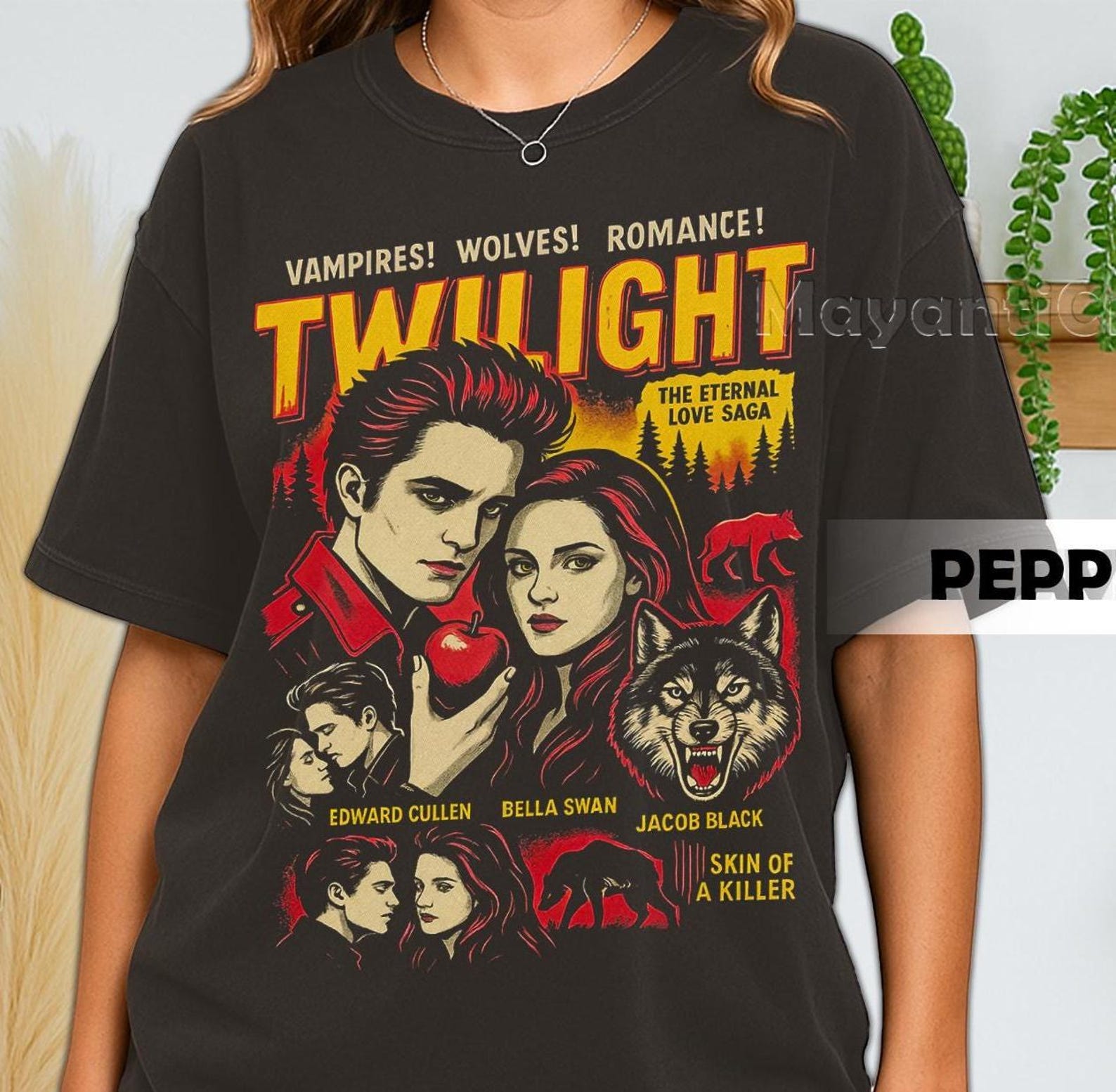 Retro 90 s Comfort Colors Twilight T-Shirt, Twilight Comic Book, Edward Cullen, Bella Swan Fan Bootleg Tee T-Shirt, Gift For Women and Man S