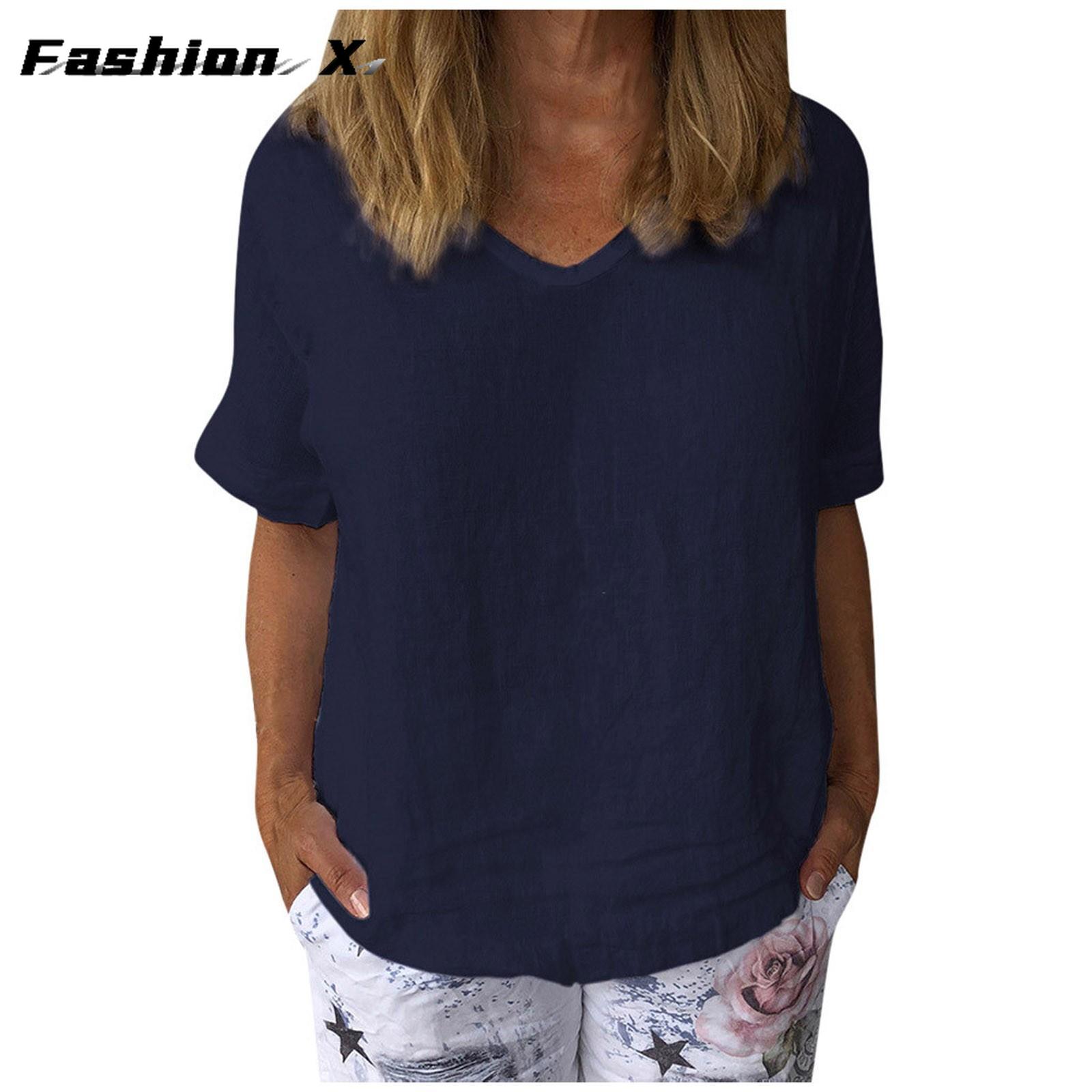 Женская хлопково-льняная футболка с короткими рукавами — фото 3