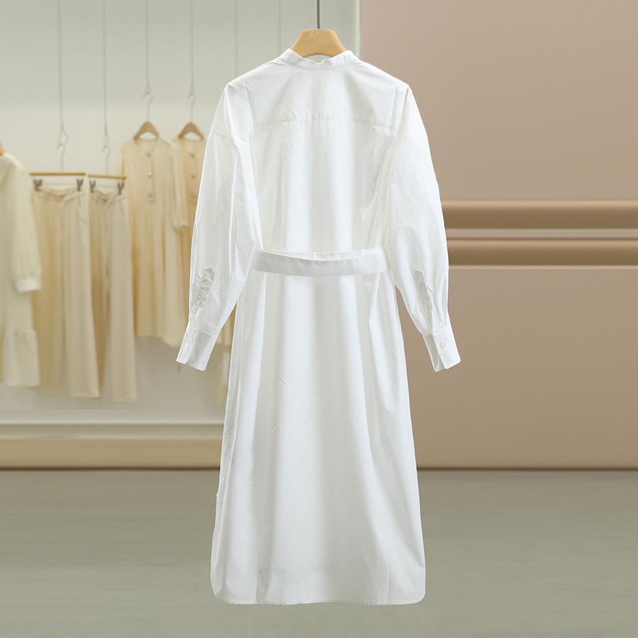 Wei Mei 100% Cotton Waist-Cinching Slimming Long-Sleeve Dress for Women - Autumn Collection