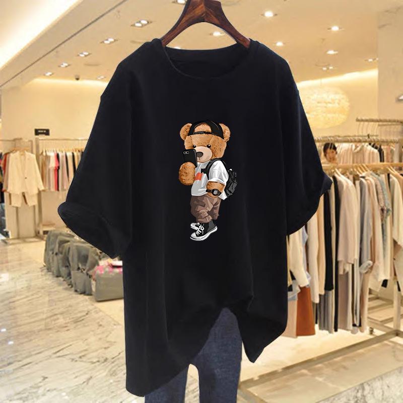 Women's Heavyweight Pure Cotton Short-Sleeve T-Shirt: Casual, Versatile, Loose Fit, Trendy Half-Sleeve Top.