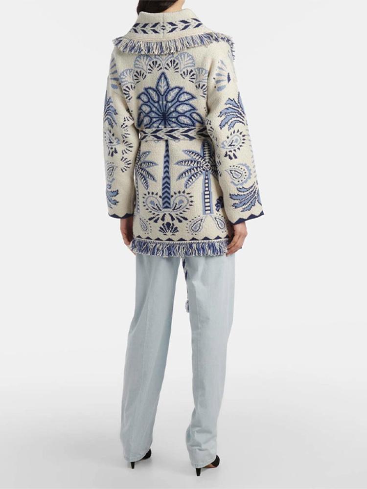 Women's Tassel V-neck Sweater Cardigan Ladies' Ethnic Style Sweater Jacket Ladies' Warm Waist Knitted Sweater Autumn and Winter